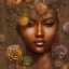 Placeholder: an abstract painting of rusted metal and flowers, african portrait, rust, scaffolding, iron cladding, decay, mixed media, textured, anatomically correct, beautiful perfect face, sharp focus, highly detailed