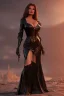 Placeholder: Raquel Welch as evil queen in black leather gown, angry, busty, curvey, cleavage, unreal 5, octane render,cinema4d, dynamic lighting, dramatic lighting, 4k, redshift render, highly detailed, hyper realistic