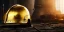 Placeholder: apocalypse, chaotic, magnificent, realistic, colorful, massive, epic, ray tracing, cinematic, 8k, HD, Ultra High Definition, photo film, film grain, hyper-detailed, old tarnished ornate rusty Hyper detailed Gold Medieval Knights helmet on ground with glass visor