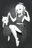 Placeholder: little blonde girl on her knees holding her hands on her head, grayscale