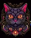 Placeholder: Scary Halloween Cat tattoo design, traditional tattoo style, t-shirt design, fantasy art, digital painting, clean dark background, 8K