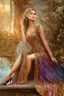 Placeholder: photo realistic painting ((full body)) ((stunningly attractive)) a woman sitting on a majestic chair , ((perfect feminine face)), (colorful wavy hair),, glitter, wearing a dress, intricate, 8k, highly detailed, volumetric lighting, digital painting, intense, sharp focus, sitting on a majestic luxury comfort