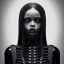 Placeholder: Rihanna, wednesday addams make up, wednesday addams black dress, wednesday addams hair, hyper detail, octane render, unreal engine 5, photorealistic, 8k resulation