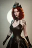 Placeholder: Christina Hendricks as evil queen in black leather gown, cleavage, angry, unreal 5, octane render,cinema4d, dynamic lighting, dramatic lighting, 4k, redshift render, highly detailed, hyper realistic