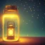 Placeholder: glowing fireflies in a lantern, many ghostly lights inside a belljar, fairy lights, polaroid, symmetry, bioluminescence, luminescent glow, moody, tender, photorealistic, octane render, golden hour