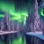 Placeholder: wintery forest around a reflective river with a brilliant aurora borealis lighting up the night sky, snow-covered trees, thick riverbank, 3d octane render, photorealistic, northern lights green, purple, red, yellow, 8k resolution, high-quality, fine-detail, intricate, digital art, detailed matte, volumetric lighting, dynamic lighting