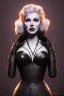 Placeholder: Lana Turner as evil queen in black leather, leather, busty, cleavage, angry, stern look. character design by cory loftis, fenghua zhong, ryohei hase, ismail inceoglu and ruan jia. unreal engine 5, artistic lighting, highly detailed, photorealistic, fantasy