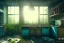 Placeholder: kitchen,overgrown, sundown, volumetric lighting through window, abadoned,post apocalyptic, rundown, realistic, unity engine, bloom,cinematic lighting,blue tone, octane render.