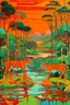 Placeholder: An orange colored jungle with devilish tigers and an acid lake painted by Piet Mondrian