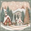 Placeholder: Folk art, Christmas scenery, mixed media, soft muted colors