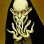 Placeholder: Nosferatu with white skin and a beard made of tentacles as a Russian Orthodox vampire with yellow eyes and vampire fangs