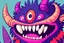 Placeholder: closeup of a smiling monster's face, big teeth, fur, bumps and horns, my pet monster inspiration, urban character design