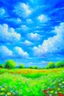 Placeholder: impressionism nature peace communication compassion tranquility blue sky meadow fluffy clouds flowers monet expressionism