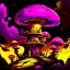 Placeholder: A fantabulous black, magenta and yellow (((mushroom tower house))) erected atop a (geologic pillar), surrounded by the uncanny imaginative ((( swirling skies))), offset by the stark hues of a (neon-tinged nebulous space scape), within. captured by the hand a skilled master painter with a focus on (softly blurred compositions and voluminous lighting).