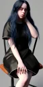 Placeholder: Billie Eilish, sitting on a chair, Black Short Dress, high detail, realistic