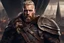 Placeholder: photorealistic portait of henry cavell as viking with blonde undercut tribal tattoos wearing modern mercenary uniform fantasy dark cityscape