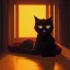 Placeholder: Gato negro,cama, atardecer, ventana