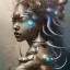 Placeholder: Sango fantasy, fantasy magic, intricate, sharp focus, illustration, highly detailed, digital painting, concept art, matte, art germ and Paul Lewin and Kehinde Wiley, masterpiece Indonesian lady head bronze lionfish Asian African girl nice breast Thai hair turquoise silver blue waves