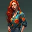 Placeholder: pretty girl, aged 21, ginger, conventionally attractive, colourful clothes, realism, jeans, sexy, curvy