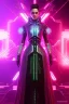 Placeholder: Portrait cyberpunk cybernetic AbstractTech Android bride in skin-tight ornate neon pink dress with silver filigree, full body shot, full-color long shot