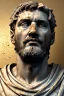 Placeholder: Ultra Realistic image, Roman sculpture, white marble material, Lionel Messi, gold Laurel leaves wreath, renaissance ornaments, one gold star in heart, marble background, chisel style, waist up portrait, emperor style, epic, celestial, cinematic lighting, God light, god rays, 4k resolution, smooth details, ornate details, soft lighting, unreal engine 5, art station, substance 3d.