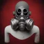 Placeholder: A gasmask with cracked glass visor on a table sitting in blood clean