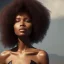 Placeholder: A black woman with long hair, fantasy setting, ethereal, soft lighting, curly hair, amber eyes