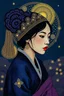 Placeholder: Surrealism and dadaism of a korean village woman, anomali,absurd lace, fauvism mondrial by Ross Draws,Andy Kehoe, Hokusai, deep blue, deep purple, gold foil, copper foil Zentangle, math art, dot art, circle art, spiral art, concrete art, by Norman Rockwell, by ivv, Anton Fadeev, Krenz Cushart, geometrical pattern and bitmap