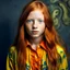 Placeholder: pretty girl, aged 14, ginger, conventionally attractive, colourful clothes, realistic