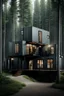 Placeholder: Medium-sized house in the woods made from shipping containers, photorealistic