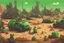 Placeholder: A 2d platformer background of a futuristic junk yard in a desert landscapewith heaps of robotic trash and soda bottles leaking green goo, in modern 16-bit pixel art style