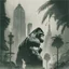 Placeholder: Harambe, in sincity style. Ink art. Comicbook style 1990. London 1800. Fog.