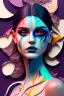 Placeholder: papercut 3d portrait of young woman, fantasy, beautiful, dark eyes, dark make up, streaks of paint, paint blobs and smears, paint powder, textured, oil paints, papercut, UHD, octane render, 8k, depth of field, 3d