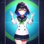 Placeholder: Clear focus,High resolution, Black and Rainbow short fluffy hair, and rainbow eyes, wearing a sailor uniform, must wear a short skirt with a horizontal line