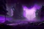 Placeholder: Intact & Functional Sci-fi Colony, Inside Destroyed City, Street View, Dense Purple Fog, Dead Soil, Broken Roads ,Black Night Sky, Stars, Space, Distant Alien Planets