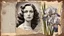 Placeholder: old album, old photograph, torn edges, beautiful woman, irises, torn newspaper, double exposure,