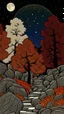 Placeholder: Autumn colors, peaceful, Egon Schiele, Max Ernst, night sky filled with galaxies and stars, rocks, trees, flowers, one-line drawing, sharp focus, 8k, deep 3d field, intricate, ornate, one million strokes