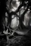 Placeholder: magical trees in forest black and white fairy magic bunchof trees