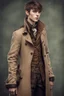 Placeholder: twenty years old Elven man, with brown eyes, short brown hair, dressed in a steampunk style trench coat.