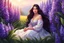 Placeholder: A beautiful girl is sitting surrounded by full of hyacinth flowers, long dark hair, shining eyes, digital painting style, high quality, 4k, correct body structure, correct face