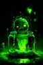 Placeholder: Alien fetus in a giant jar floating in green liquid and is alive, angry, and in a dark laboratory