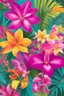 Placeholder: Combine tropical flowers from different continents, like orchids (Asia), bird-of-paradise (Africa), and plumeria (Hawaii), creating a lively, exotic atmosphere. Color Palette: Tropical explosion – vibrant magenta, sunny yellow, lush green, and turquoise.