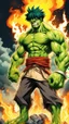Placeholder: Hulk LIKE LUFFY WITH MANGA STYLE AND LIGHTENING BACKGROUND +DRAGON BODY + FIRE + YELLOW HAT