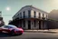 Placeholder: A Tesla 'Model Y' is parked, on the streets of New Orleans. (CINEMATIC, WIDE ANGLE LENS, PHOTO REAL)