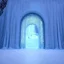 Placeholder: ethereal winter flowers, carved ice door at the end of ice steps, magical atmosphere, Beardsley, Unreal render, cinematic blue