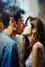 Placeholder: I'm yours Only a girl and a boy Romantic kiss Oil painting