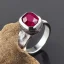 Placeholder: ruby signet ring with braided tungsten and titanium, braided band, brushed steel, men's jewellery