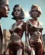 Placeholder: Ultra Realistic retro sci-fi movie Supermarket parking scene, 1960 year, waist up view portrait, 2 clones blonde women, sweet young Jane Fonda face, perfect iris, glow eyes, face makeup, tight latex coat, Scare people background, Retro sci-fi style, soft color, highly detailed, unreal engine 5, ray tracing, RTX, lumen lighting, ultra detail, volumetric lighting, 3d, finely drawn, high definition, high resolution.