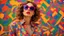 Placeholder: a woman in a colorful shirt and sunglasses, colorful fashion, pop and vibrant colors, fashion photography, fine art fashion photography, high fashion photography, bright bold colors, rich vibrant colors, bright vivid colors, portrait color glamour, vibrant colors, bright vibrant colors, vibrant vivid colors, deep vibrant colors, bold psychedelic colors, fashion photograhy, high - end fashion photoshoot