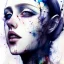 Placeholder: singer Danish MØ face, watercolor illustration by <agnes cecile> <Yoji Shinkawa>, darkblue tones,